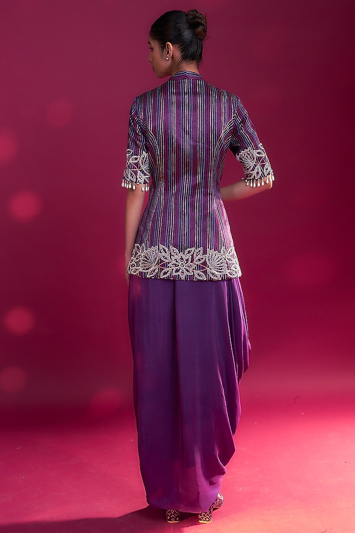 Dark Purple Natural Crepe Dhoti Skirt Set by SEJAL KAMDAR at Pernia's Pop Up Shop