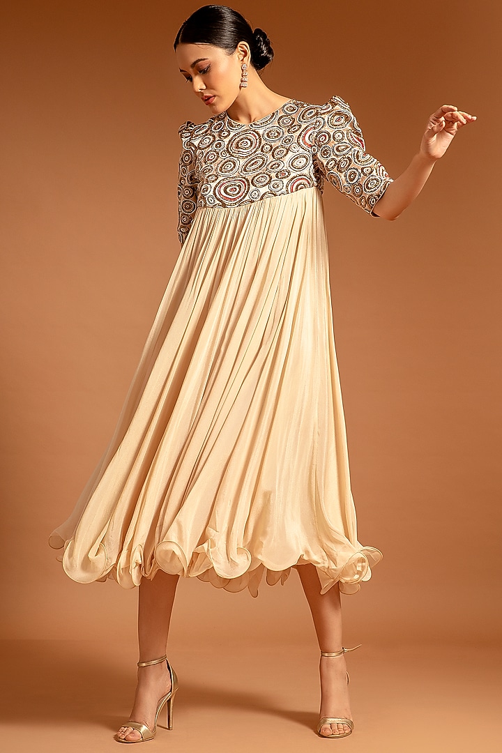 Ivory Embroidered Cocktail Dress by SEJAL KAMDAR at Pernia's Pop Up Shop