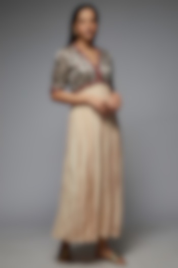 Beige Pure Muslin Silk Gathered A-Line Vacation Dress by SEJAL KAMDAR at Pernia's Pop Up Shop