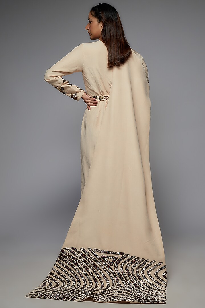 Ivory Pure Satin Crepe Draped Jumpsuit by SEJAL KAMDAR at Pernia's Pop Up Shop