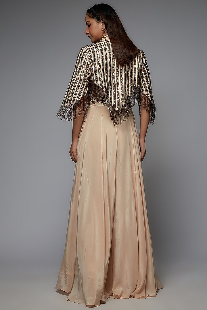Beige Natural Crepe Embellished Jumpsuit With Jacket by SEJAL KAMDAR at Pernia's Pop Up Shop