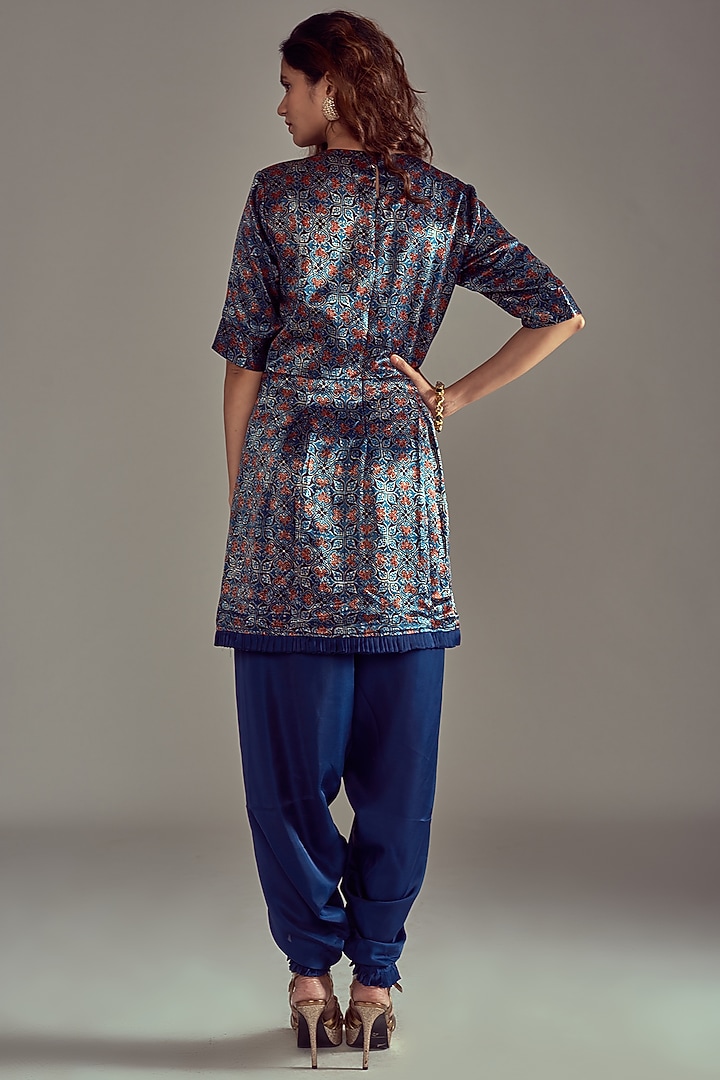 Cobalt Blue Mashru Silk Pleated Dhoti Set by SEJAL KAMDAR at Pernia's Pop Up Shop