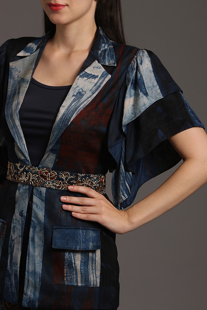 Maroon & Blue Tie-Dyed Jacket Set by SEJAL KAMDAR at Pernia's Pop Up Shop