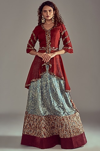 Multi-Colored Printed & Embroidered Lehenga Set by SEJAL KAMDAR