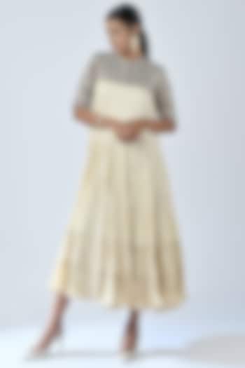 Beige Dress With Embroidery by SEJAL KAMDAR