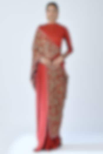 Red Embroidered Wedding Gown by SEJAL KAMDAR at Pernia's Pop Up Shop