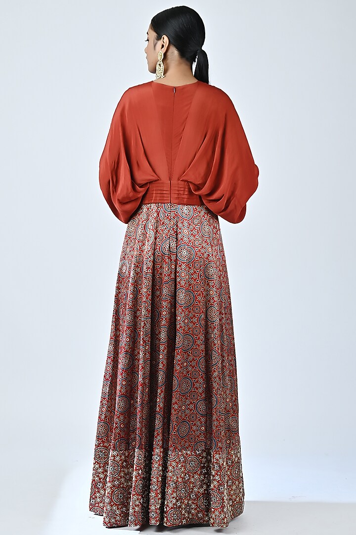 Red Embroidered Overlapping Engagement Gown by SEJAL KAMDAR at Pernia's Pop Up Shop