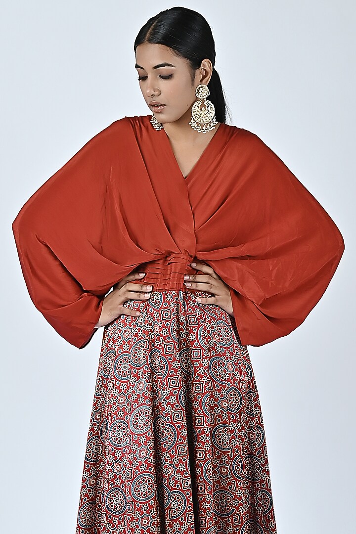 Red Embroidered Overlapping Engagement Gown by SEJAL KAMDAR at Pernia's Pop Up Shop