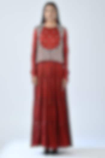 Red Embroidered Cocktail Dress by SEJAL KAMDAR at Pernia's Pop Up Shop