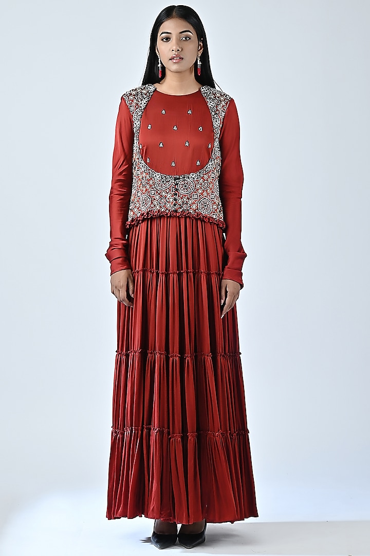 Red Embroidered Dress by SEJAL KAMDAR