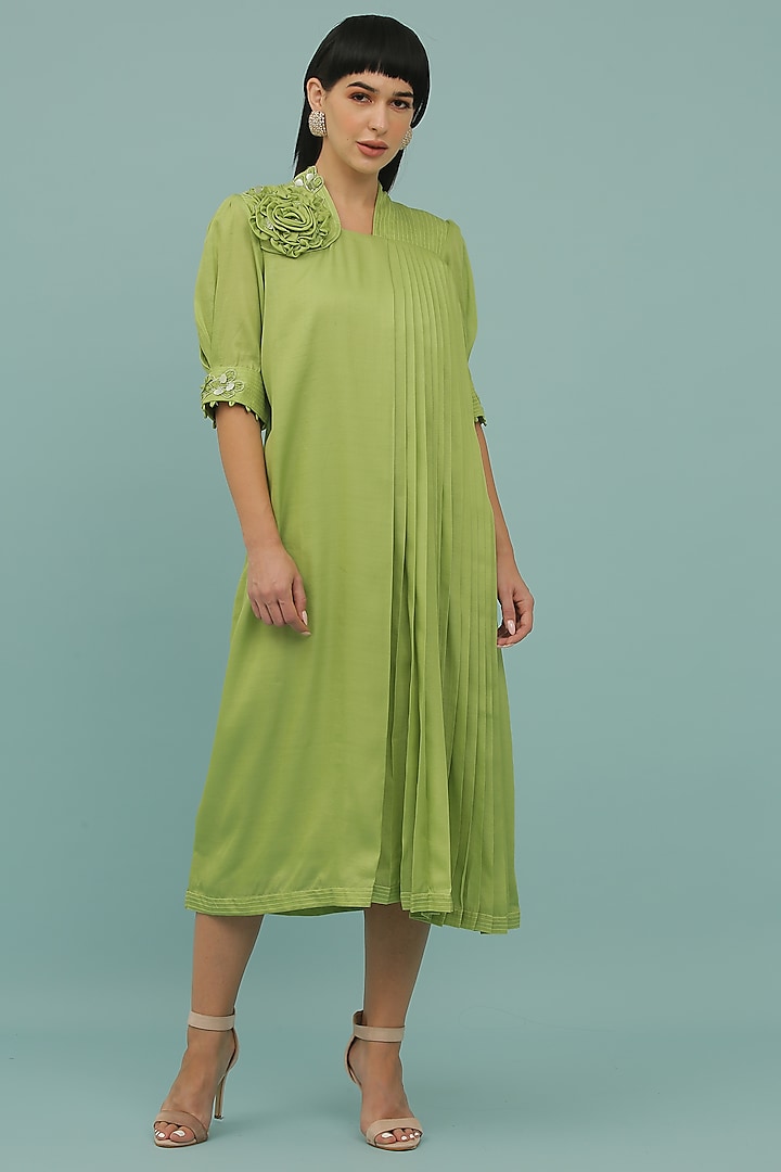 Mint Green Silk Blend A-Line Dress by SEJAL KAMDAR