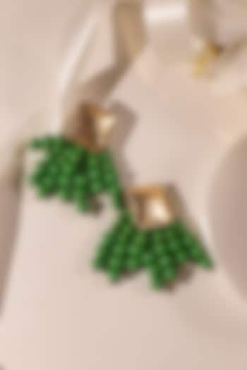 Gold Finish Green Beaded Dangler Earrings by Senshi at Pernia's Pop Up Shop