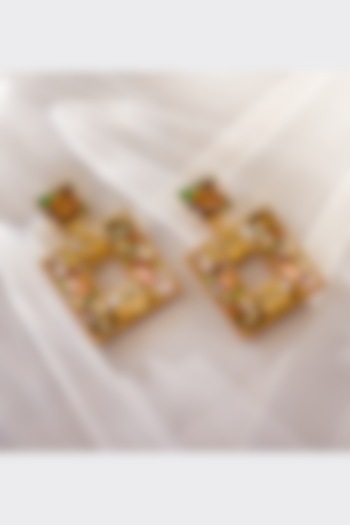 Gold Finish Multi-Colored Synthetic Stone Dangler Earrings by Senshi at Pernia's Pop Up Shop