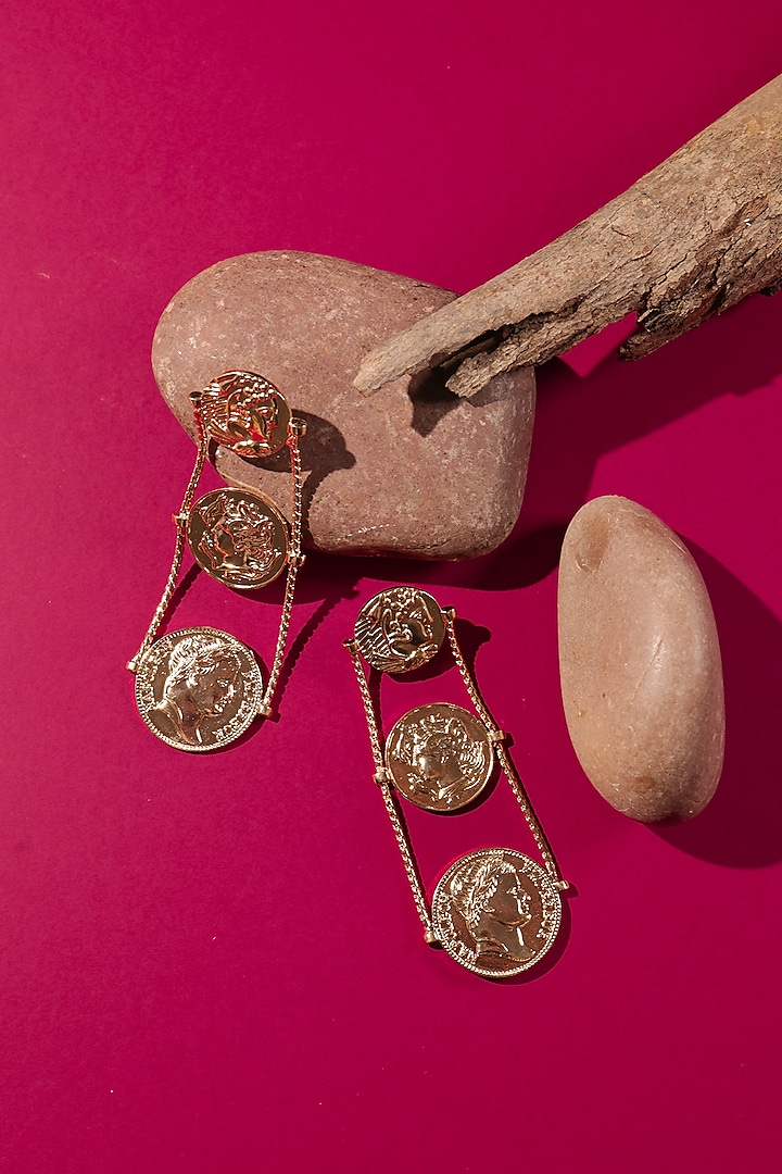 Gold Plated Coin Dangler Earrings by Senshi