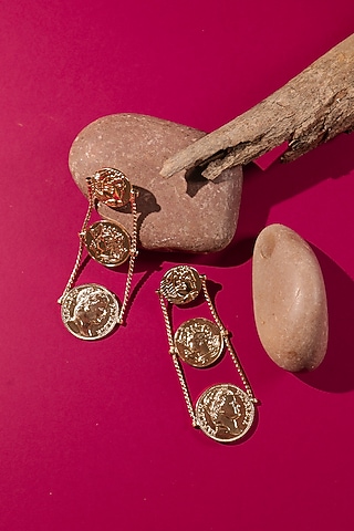 Gold Plated Coin Dangler Earrings by Senshi