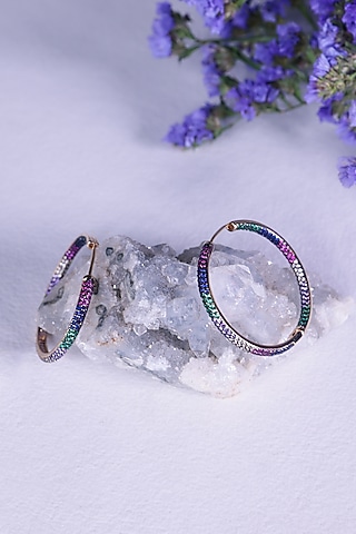 Gold Finish Multi-Colored Zircon Hoop Earrings by Senshi