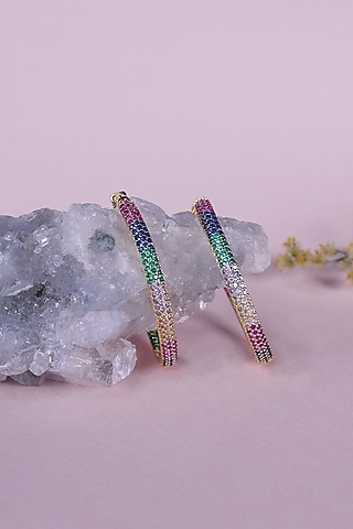 Gold Finish Multi-Colored Zircon Hoop Earrings by Senshi