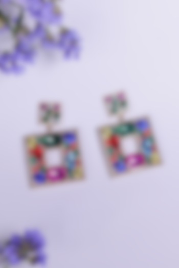 Gold Finish Multi-Colored Synthetic Stone Dangler Earrings by Senshi