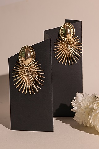 Gold Finish Sun Ray Dangler Earrings by Senshi
