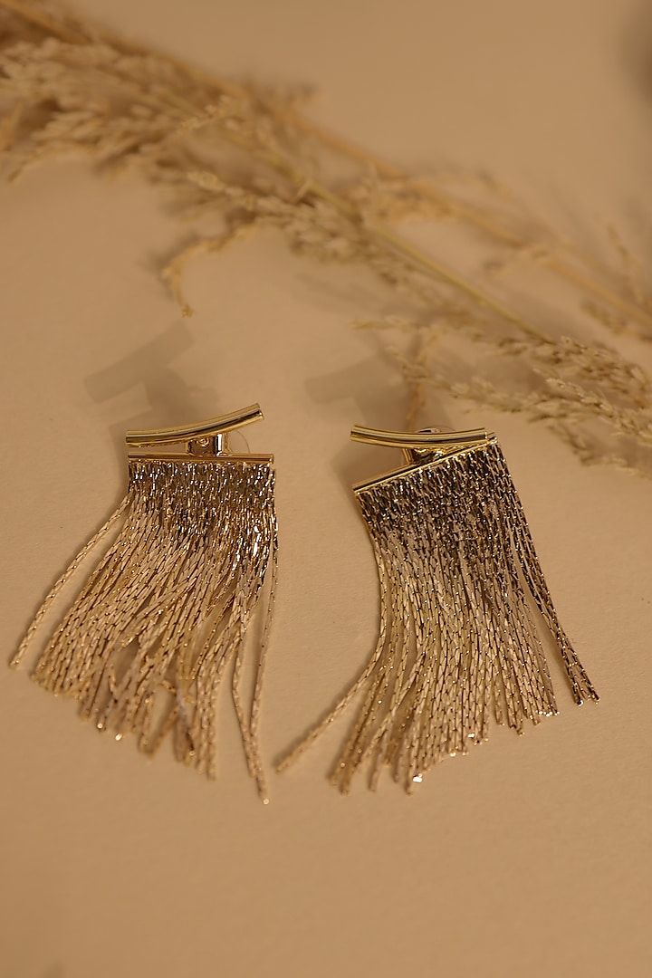 Gold Finish Tassel Dangler Earrings by Senshi