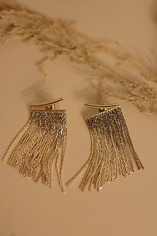 Gold Finish Tassel Dangler Earrings by Senshi
