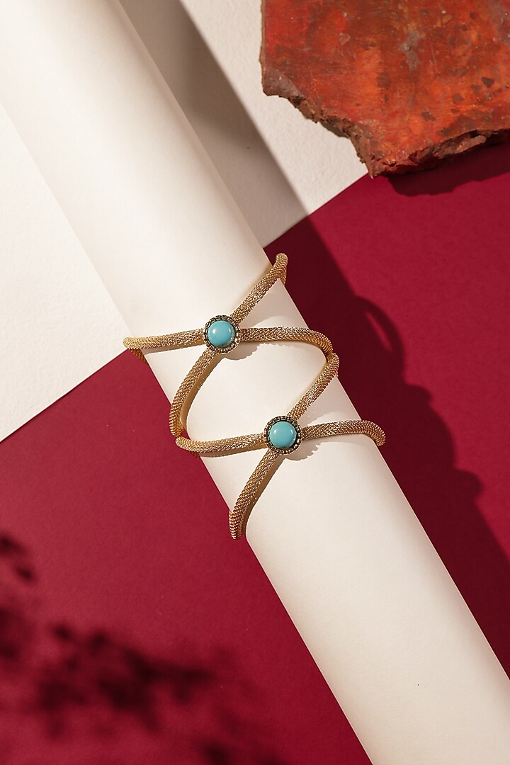 Gold Finish Blue Synthetic Stone Bracelet by Senshi