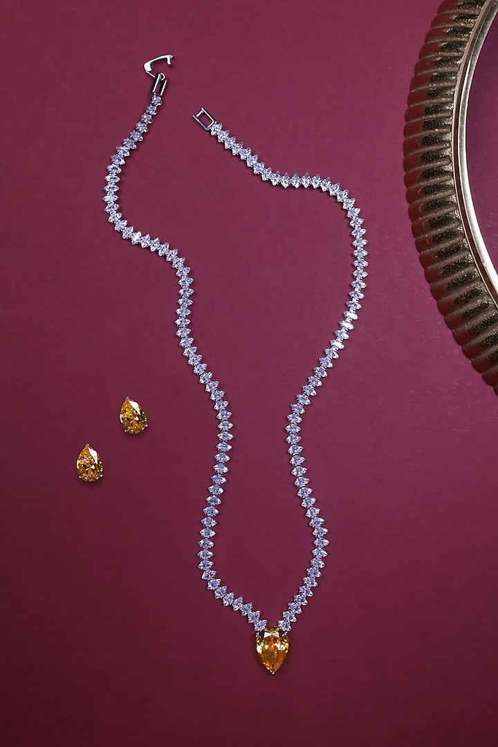 White Finish Zircon Necklace Set by Senshi