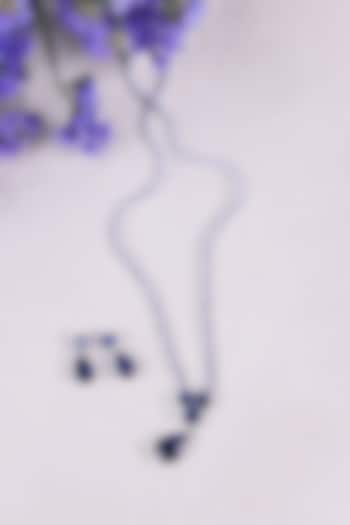 White Finish Royal Blue Stone & Zircon Necklace Set by Senshi