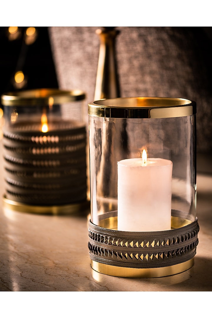Grey Steel Hurricane Candle Holder by Serein Wellness at Pernia's Pop Up Shop