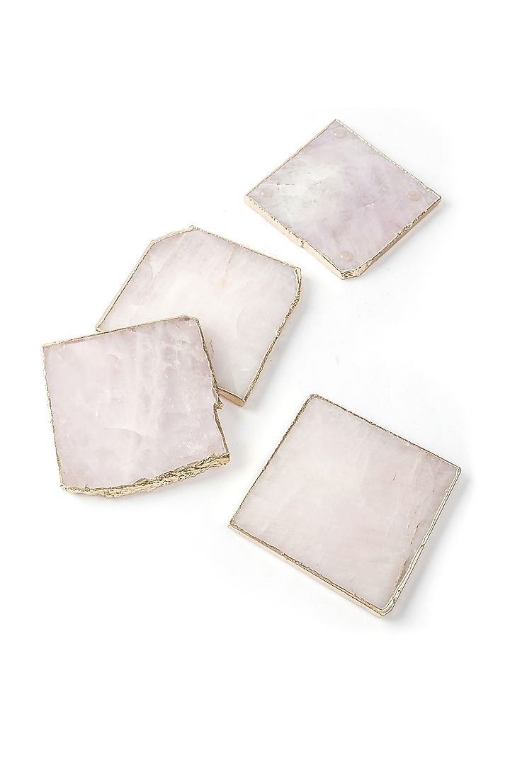 Pink Rose Quartz & Metal Coasters (Set of 4) by Serein Wellness at Pernia's Pop Up Shop