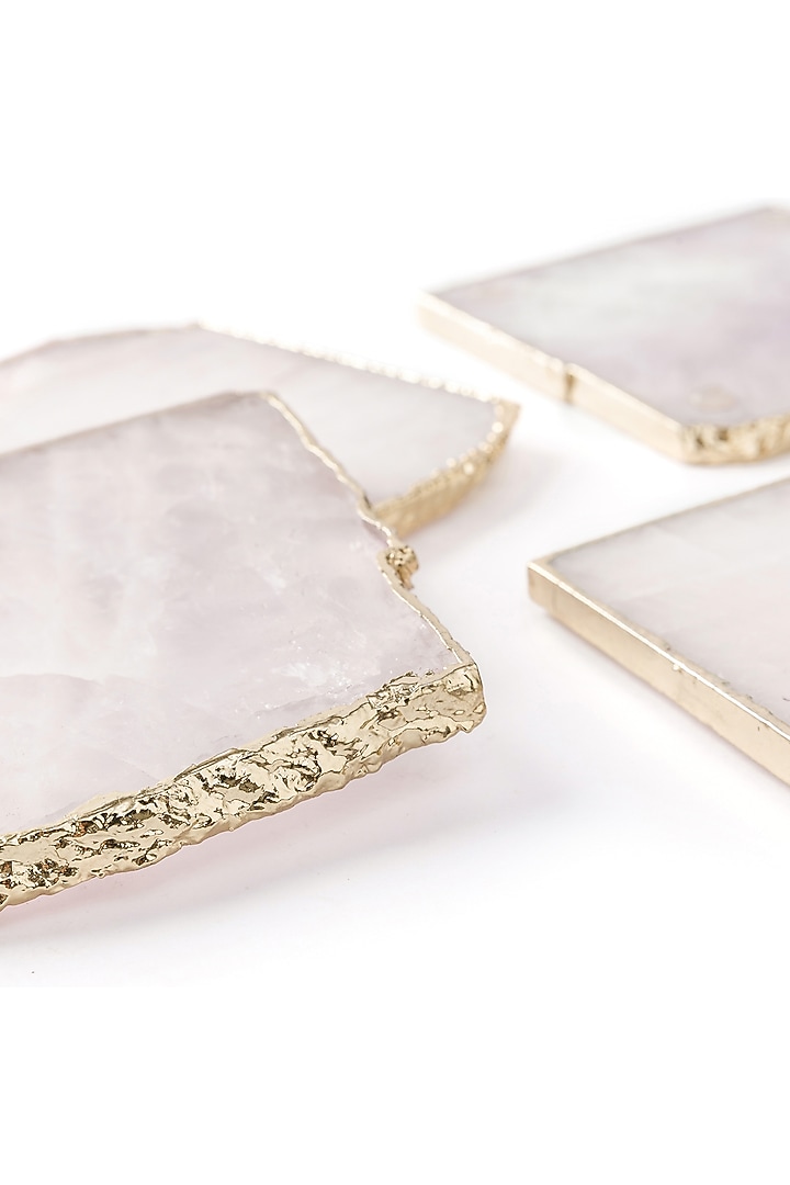 Pink Rose Quartz & Metal Coasters (Set of 4) by Serein Wellness at Pernia's Pop Up Shop