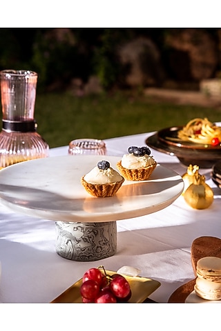 White & Grey Marble Cake Stand by Serein Wellness