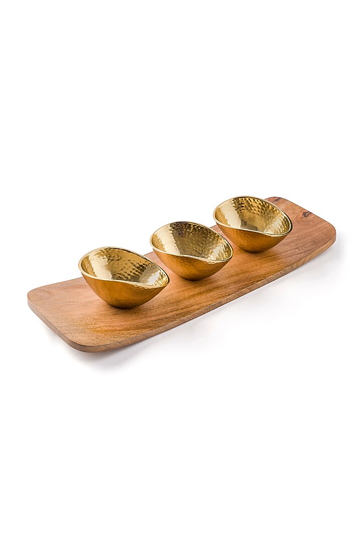 Brown & Gold Acacia Wooden Tray Set by Serein Wellness at Pernia's Pop Up Shop