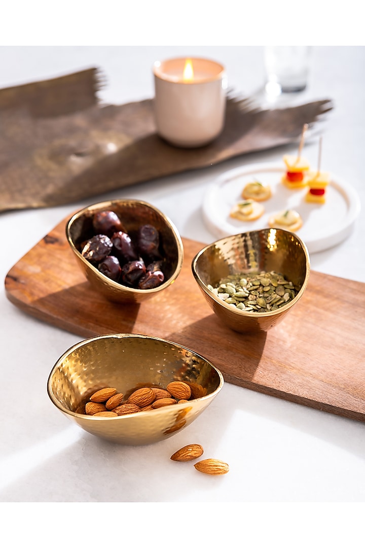 Brown & Gold Acacia Wooden Tray Set by Serein Wellness
