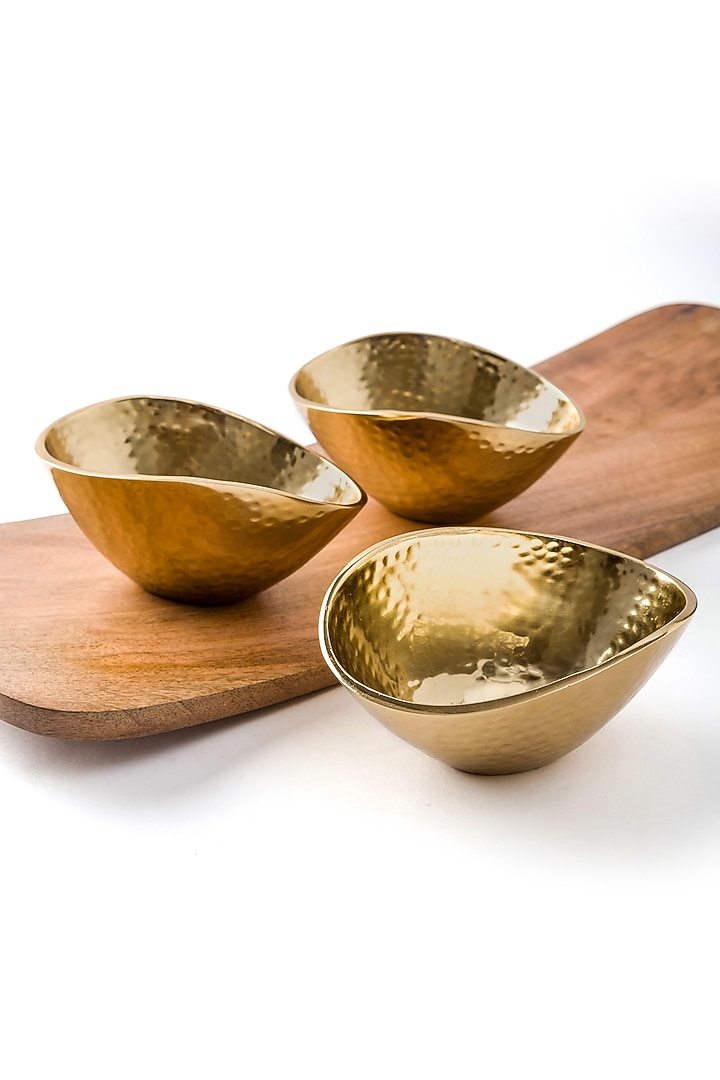 Brown & Gold Acacia Wooden Tray Set by Serein Wellness at Pernia's Pop Up Shop