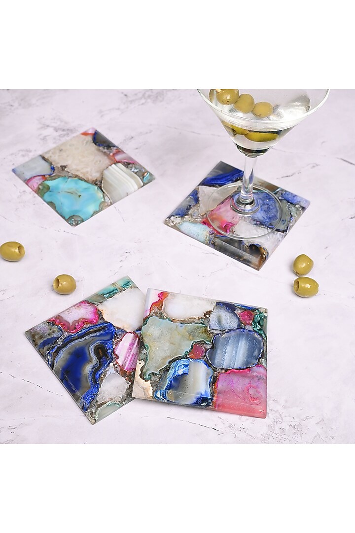 Pink Mixed Agate Handmade Coaster (Set Of 4) by Serein Wellness at Pernia's Pop Up Shop