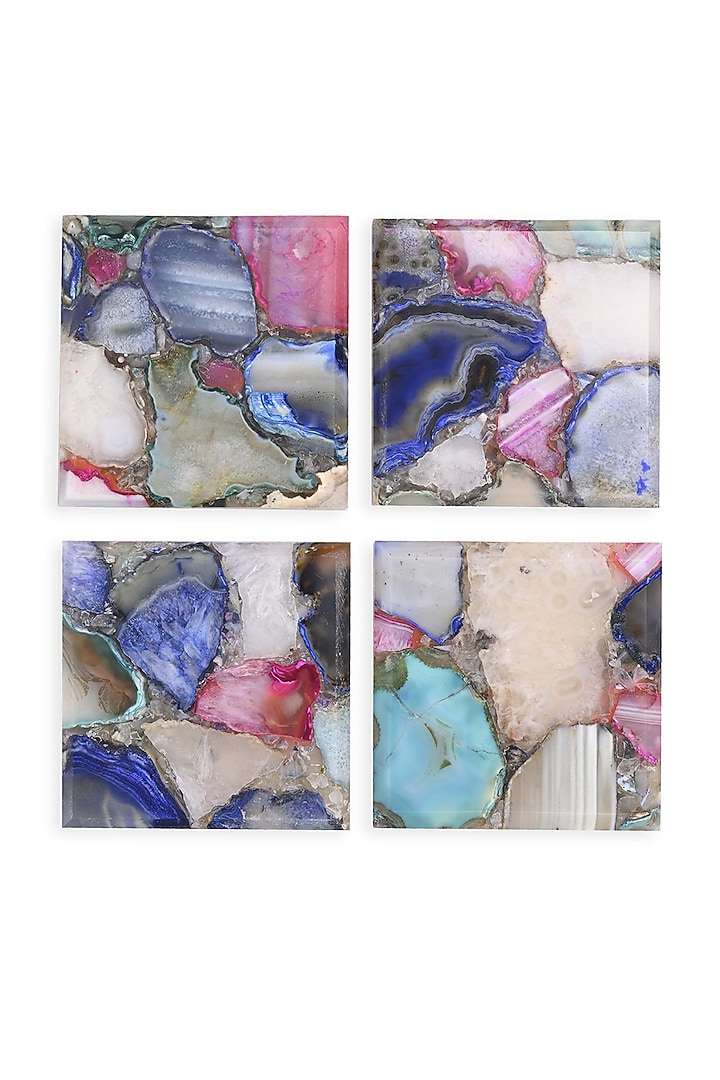 Pink Mixed Agate Handmade Coaster (Set Of 4) by Serein Wellness at Pernia's Pop Up Shop