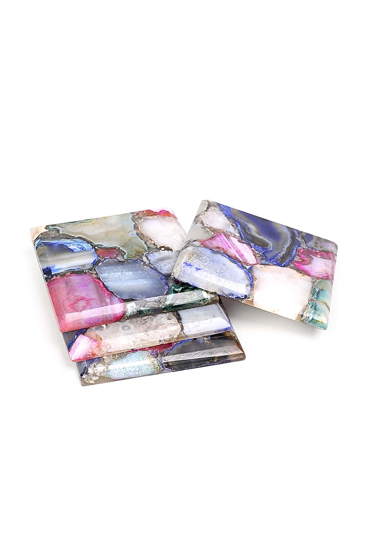 Pink Mixed Agate Handmade Coaster (Set Of 4) by Serein Wellness at Pernia's Pop Up Shop