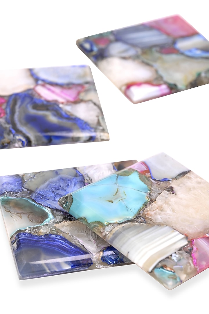Pink Mixed Agate Handmade Coaster (Set Of 4) by Serein Wellness at Pernia's Pop Up Shop