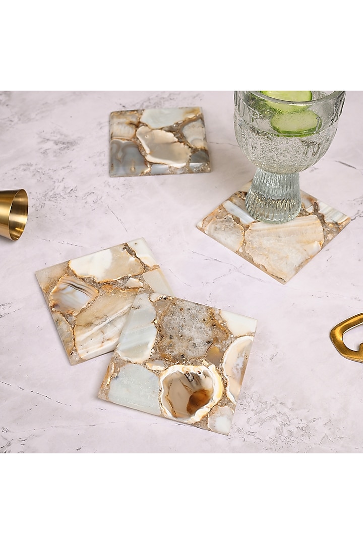 Brown Agate Handmade Coaster (Set Of 4) by Serein Wellness at Pernia's Pop Up Shop