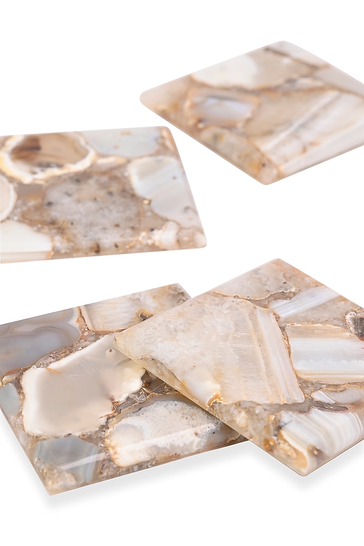 Brown Agate Handmade Coaster (Set Of 4) by Serein Wellness at Pernia's Pop Up Shop
