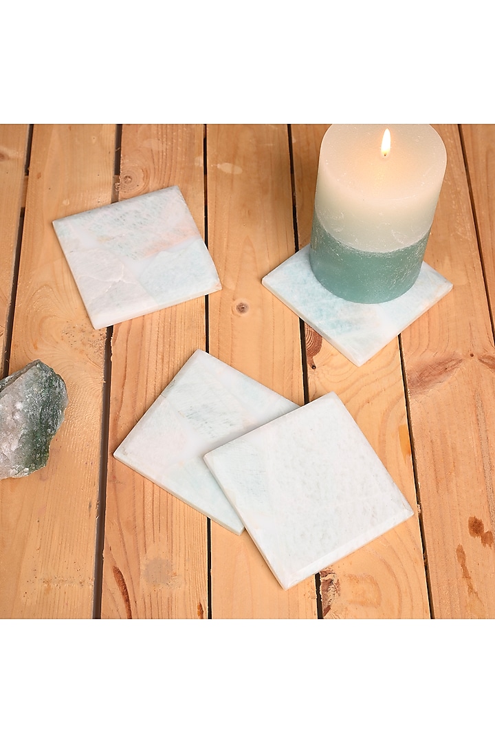 Green Amazonite Handmade Coaster (Set Of 4) by Serein Wellness at Pernia's Pop Up Shop