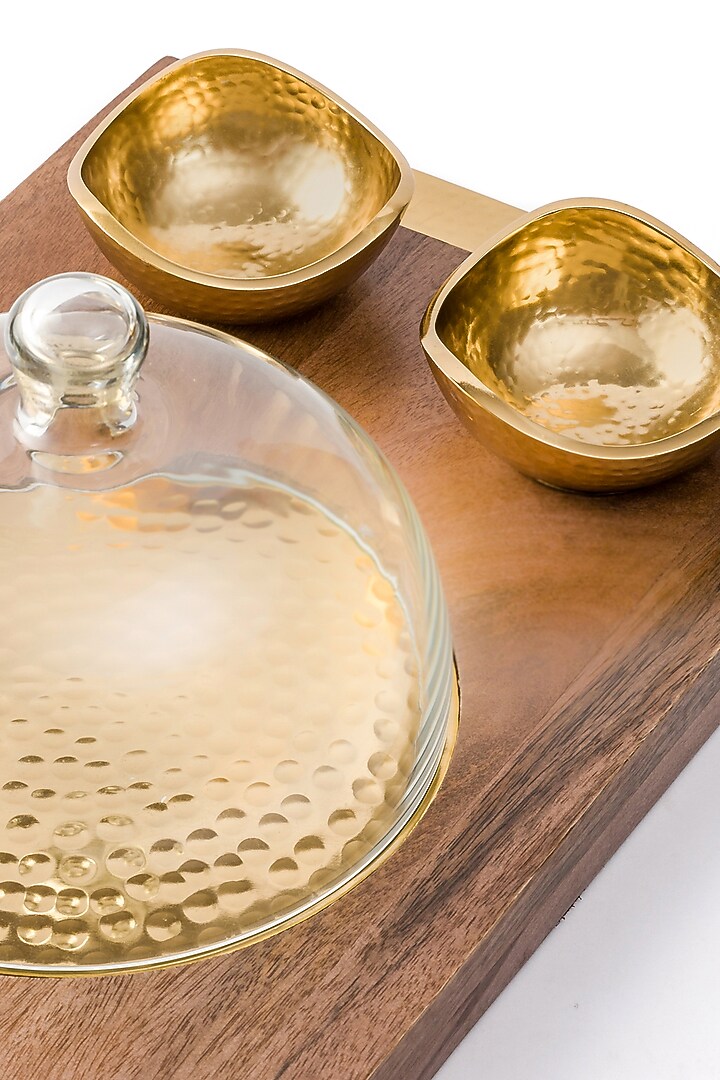 Rustic Brown Platter, Bowls, & Cloche Set (Set of 4) by Serein Wellness at Pernia's Pop Up Shop