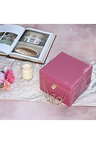 Pink Glass & Cotton Suede Handcrafted Jewelry Box by Serein Wellness