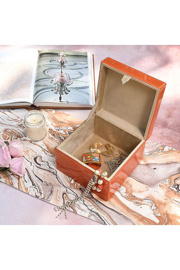 Orange Tinted Glass & Cotton Suede Handcrafted Jewellery Utility Box by Serein Wellness at Pernia's Pop Up Shop