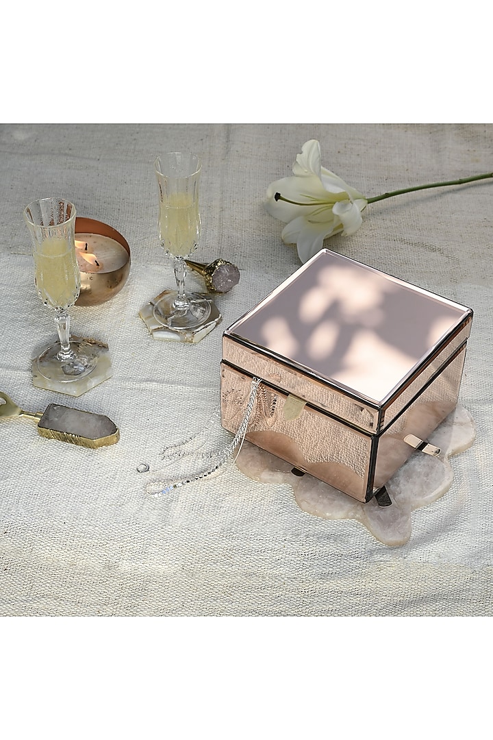 Rose Gold Glass & Cotton Suede Handcrafted Jewellery Utility Box by Serein Wellness at Pernia's Pop Up Shop