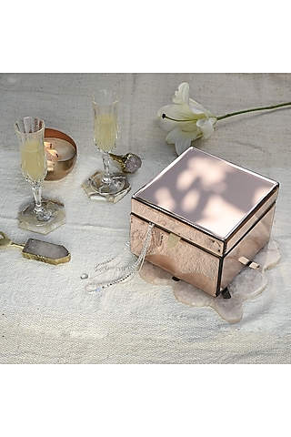 Rose Gold Glass & Cotton Suede Handcrafted Jewellery Utility Box by Serein Wellness