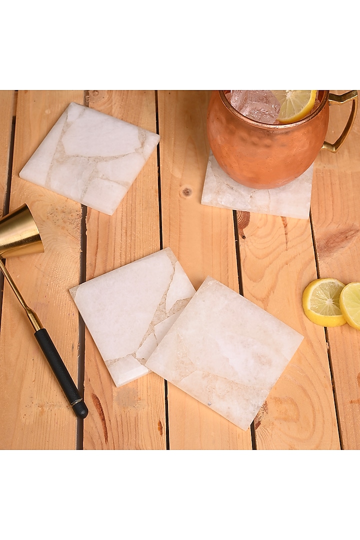 White Quartz Handmade Coaster (Set Of 4) by Serein Wellness at Pernia's Pop Up Shop