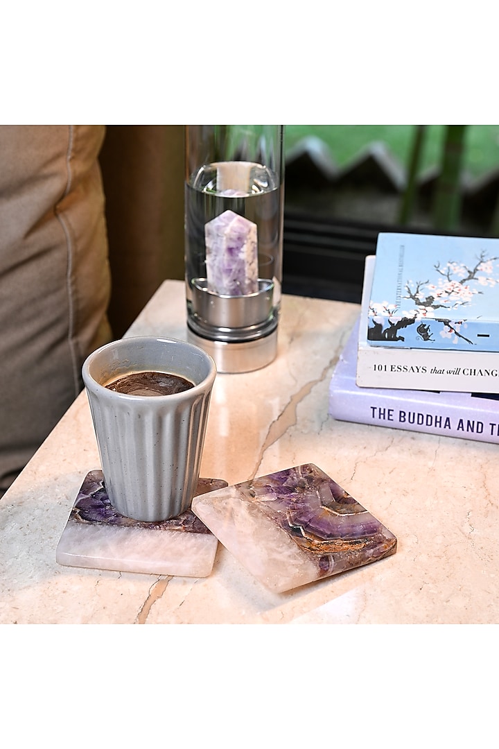 Purple Amethyst & Rose Quartz Handmade Coaster (Set Of 4) by Serein Wellness at Pernia's Pop Up Shop