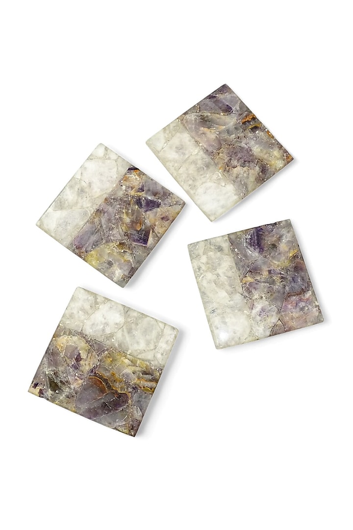 Purple Amethyst & Rose Quartz Handmade Coaster (Set Of 4) by Serein Wellness at Pernia's Pop Up Shop